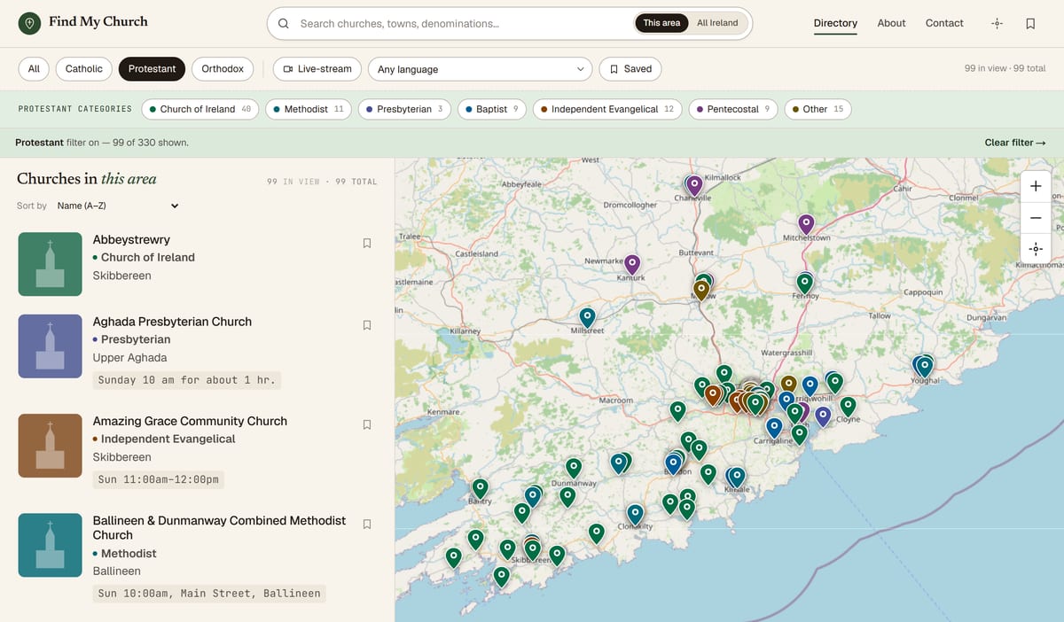 Preview of the Find My Church interactive map and directory